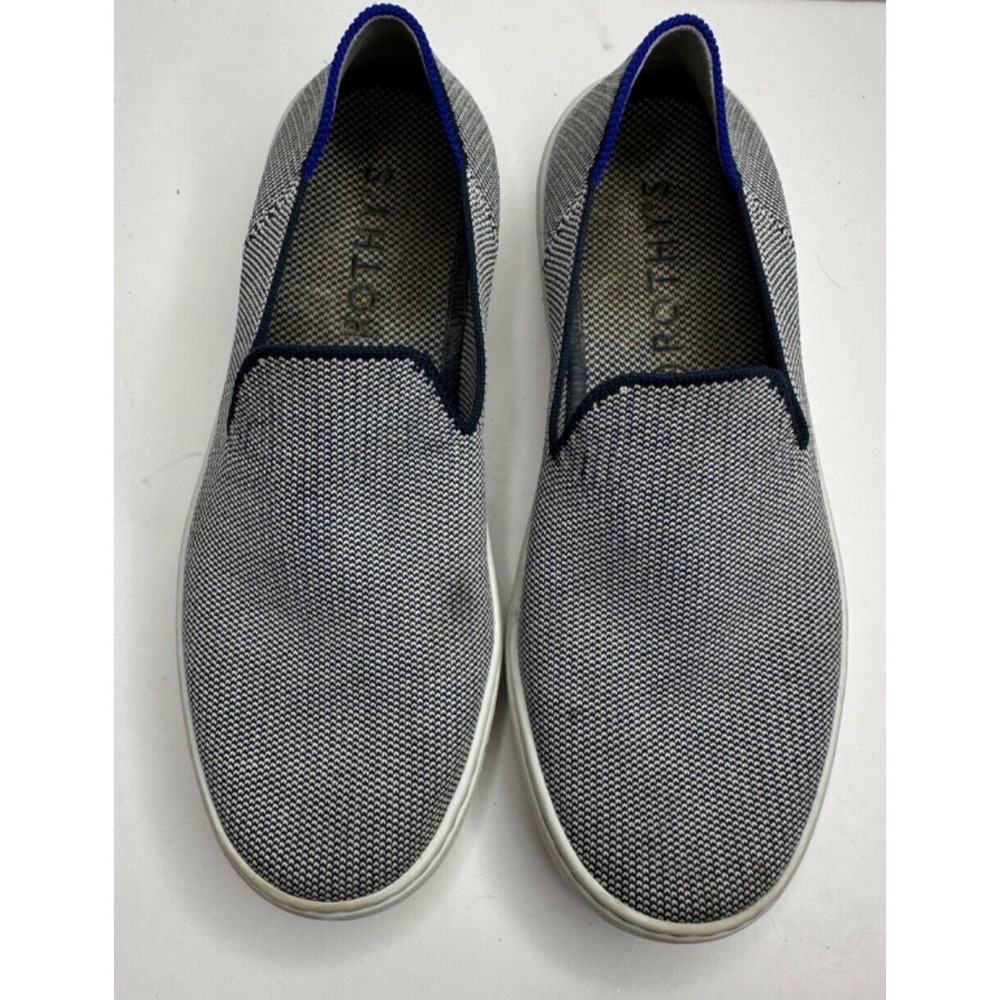 Rothy's Sz 7.5 Slip on loafers Knit Sneakers Rubber Soles Blue White